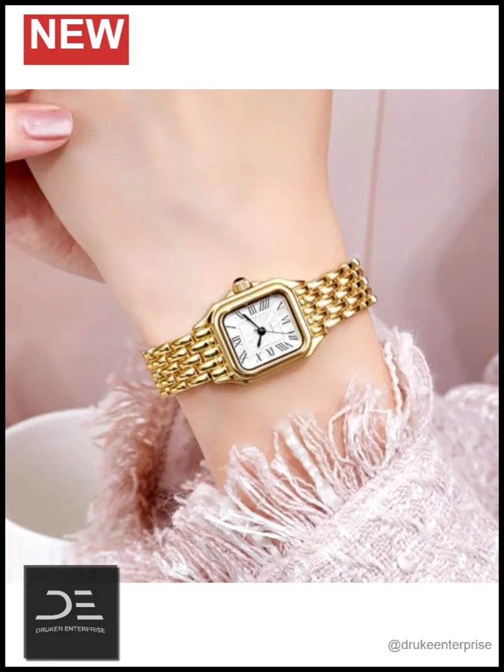 Vintage Square Watch with Roman Numeral Dial and Stainless Steel Band